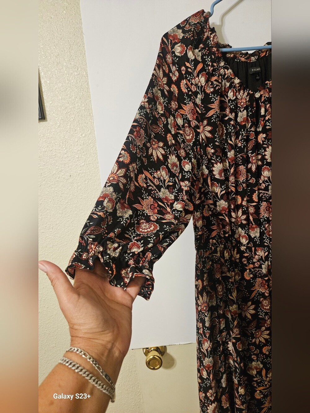 TALBOTS Women's Black Floral Long-Sleeve Midi Dress - Picture 4 of 5
